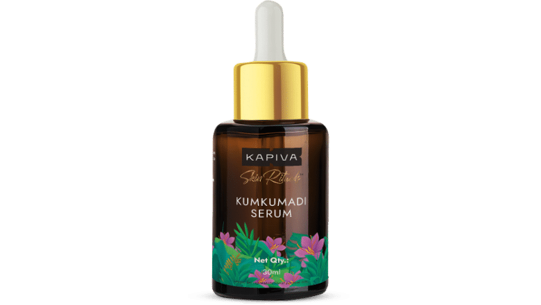 Kapiva Kumkumadi Serum helps to even out your skin tone and improve your skin health naturally.