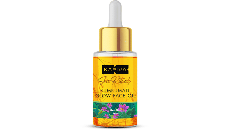 Kapiva Kumkumadi Glow Face Oil helps to even out your skin tone and improve your skin health naturally.