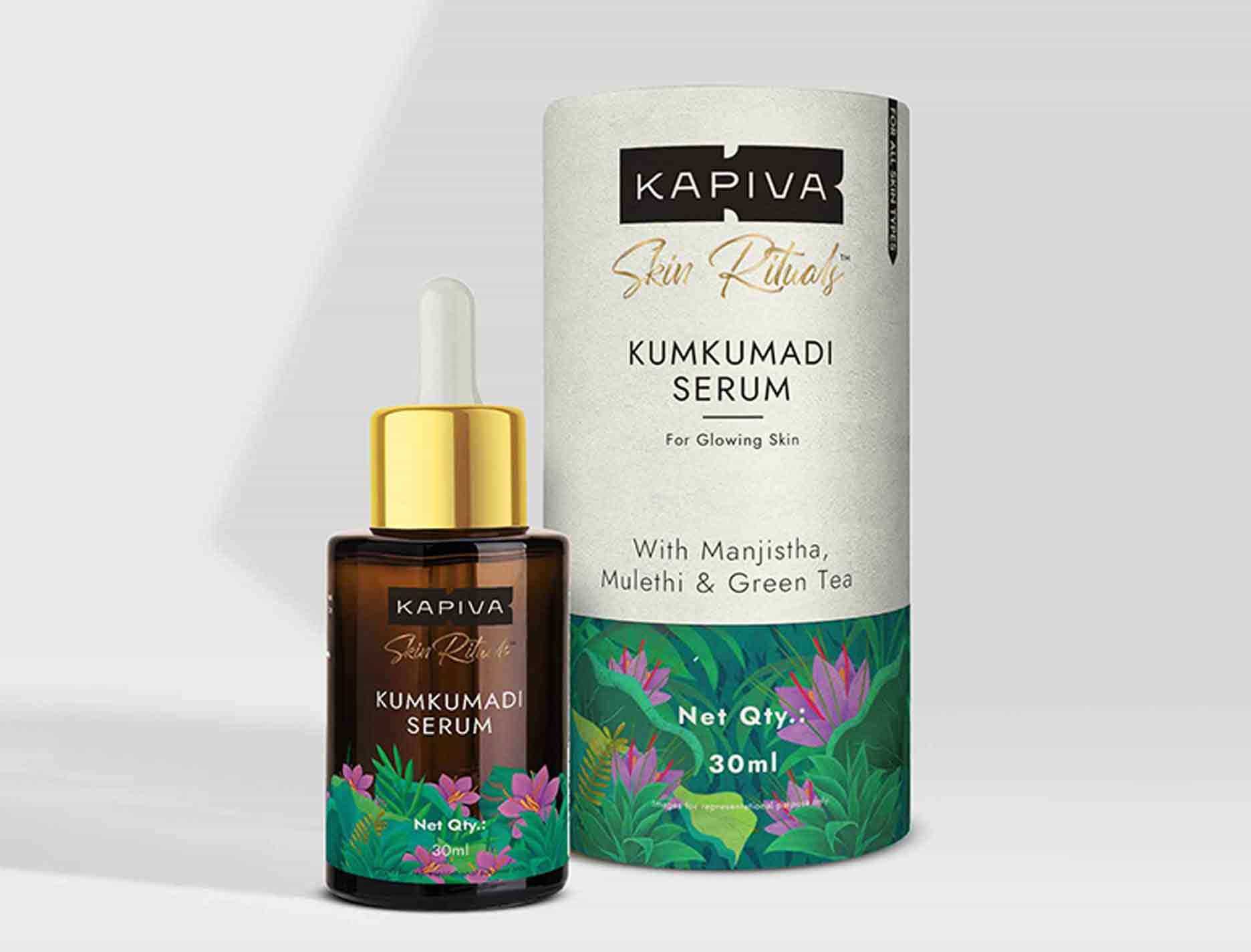 Kapiva Kumkumadi Serum helps to even out your skin tone and improve your skin health naturally.